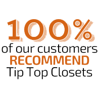 A graphic indicates that 100 per cent of customers recommend the services of Tip Top Closets.